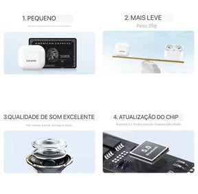 Lenovo lp40 pró fone de ouvido bluetooth 5.1 fones sem fio à prova d'água, ideal para esportes.